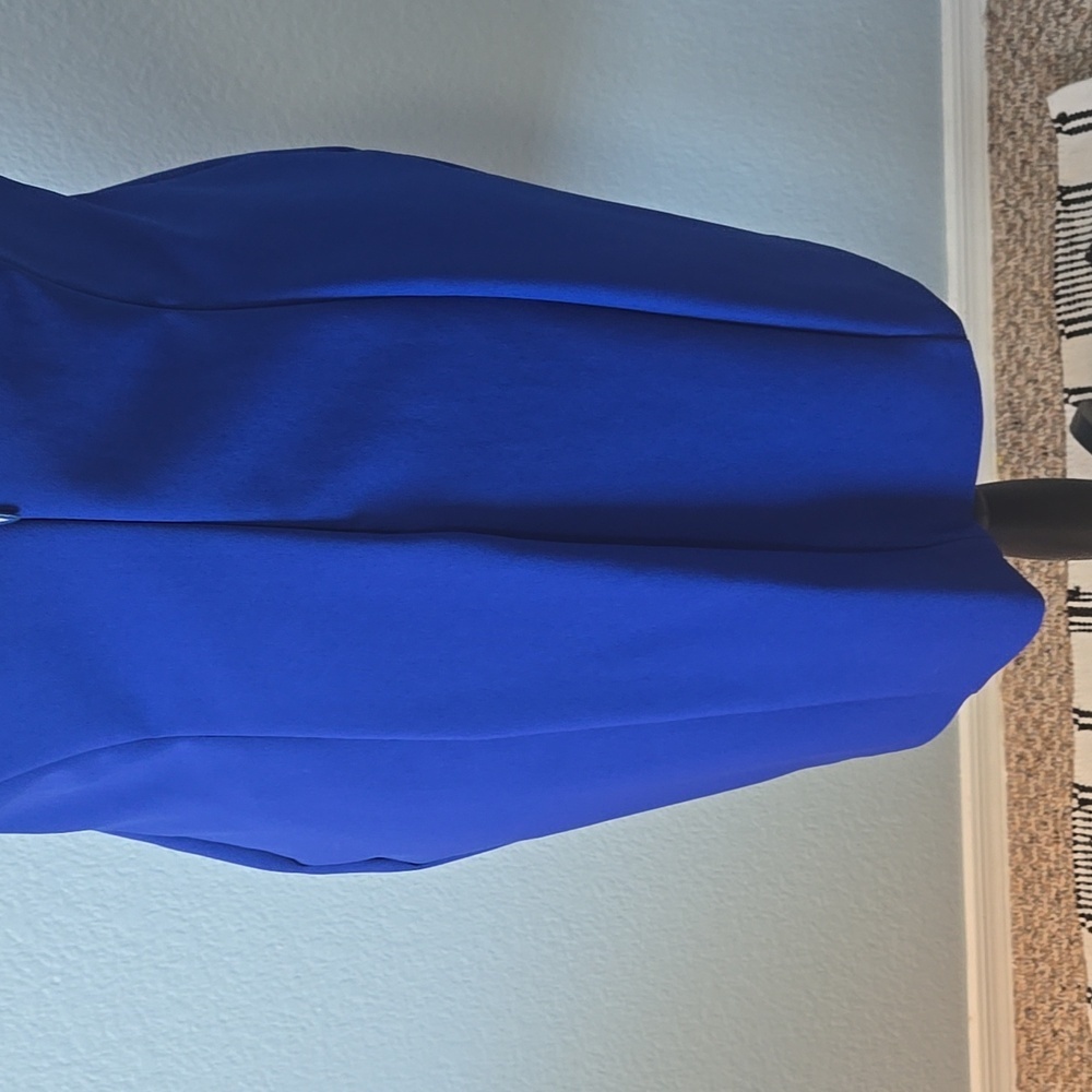 ZARA WOMAN Royal Blue Mini Dress Back Zip Sleeveless Deep V Neck & Back Sz Large - Picture 9 of 14